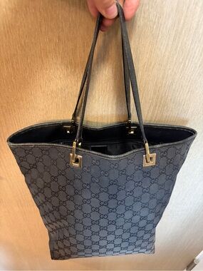 Gucci Vintage Black GG Canvas Square Hardware Tote